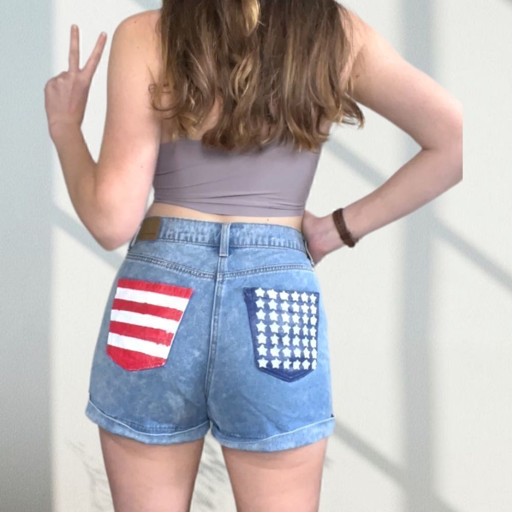 Hand Painted American Flag High Waist Denim Shorts 2